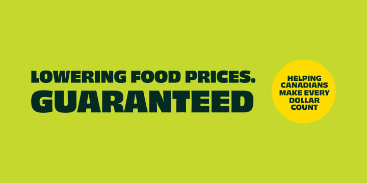 Lowering food prices guaranteed, showcasing a diverse array of affordable groceries in a vibrant market setting.